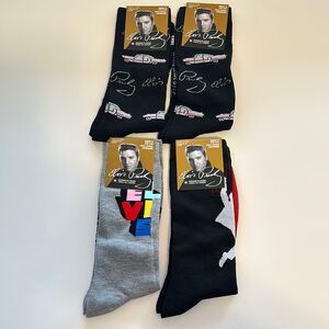 4 Pairs Elvis Socks Black and Gray Size 7-12
